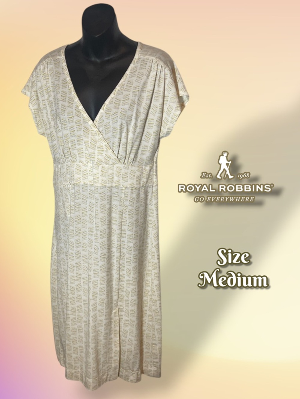 Royal Robbins Essential Tencel Dash Dress Cream Tan Yellow Size Medium - Picture 2 of 15